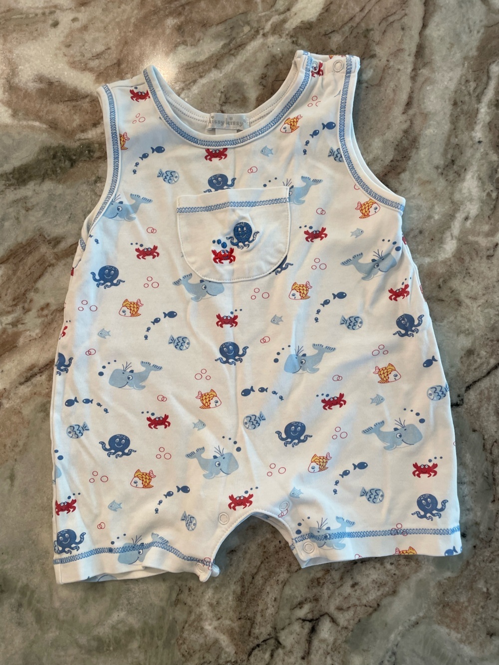 Kissy Kissy Pima Cotton One Piece Jumper Summer Nautical Fish 9 Months Bodysuit